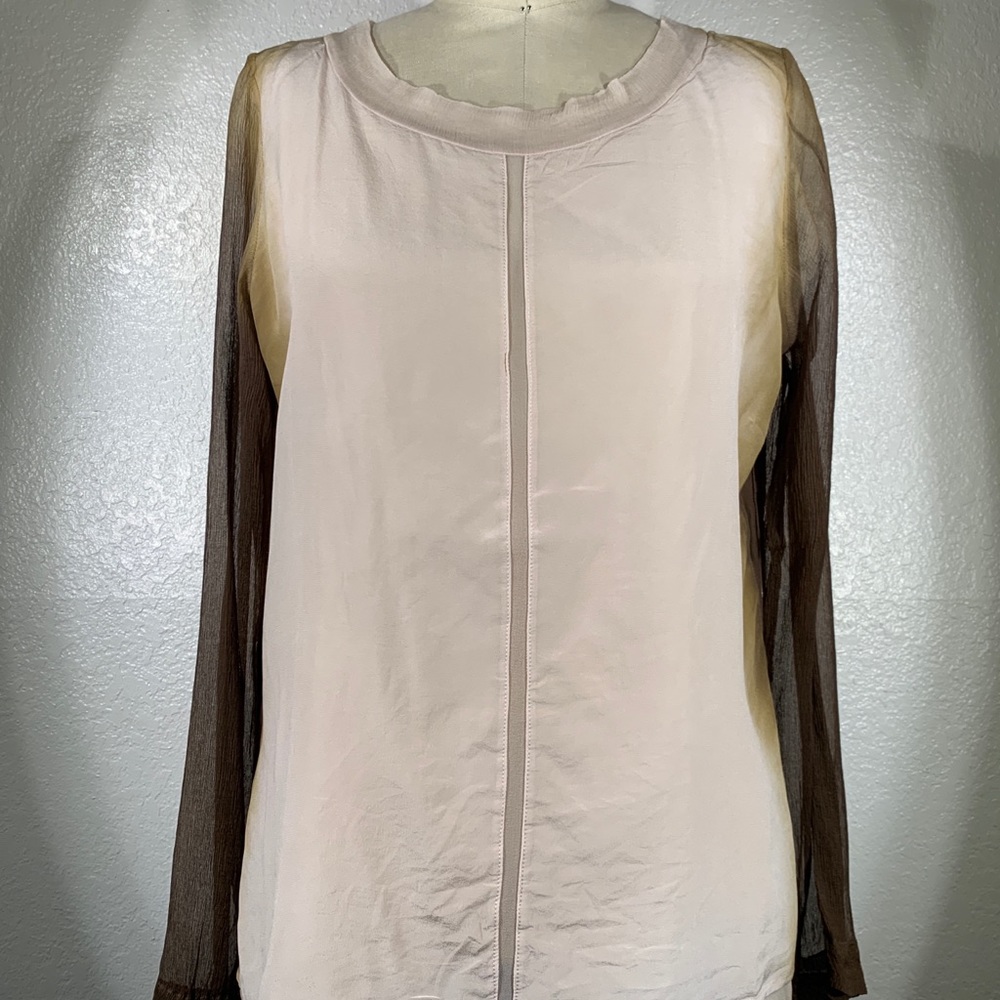Viviana Uchitel Idun Blocked Silk Blouse Sz L NWT